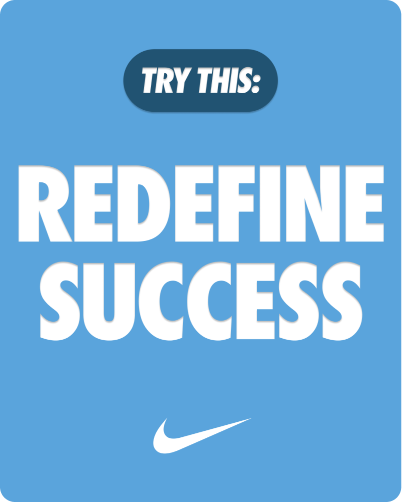A blue graphic with white text that reads “Try This: Redefine Success.”